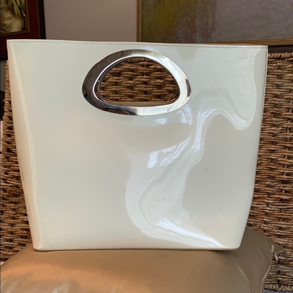 Sleek Cream Tote Bag with Silver Handles